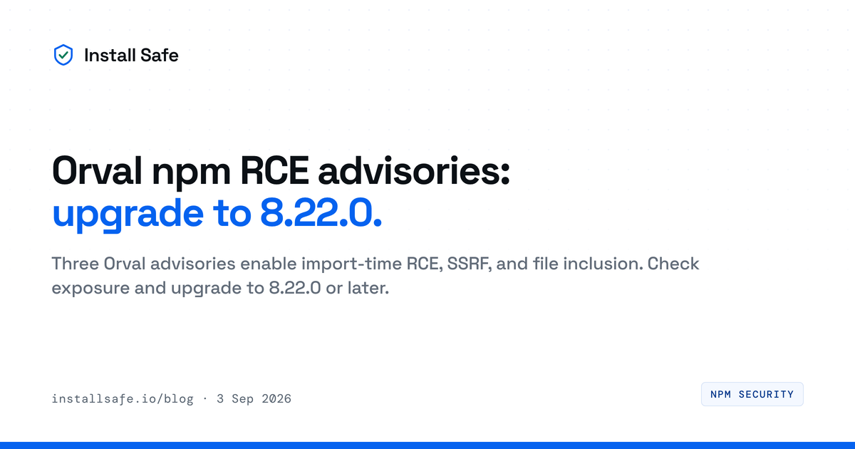 Orval npm RCE advisories and upgrade guidance for version 8.22.0
